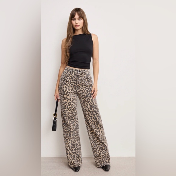 Good American Pants - Good American Leopard Print Wide Leg Pants - Tan & Black